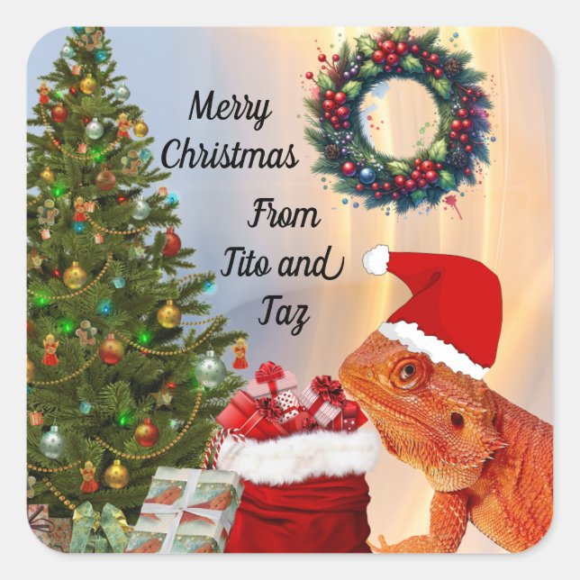 Personalisiert Beardie-Claus Weihnachtskleber Quadratischer Aufkleber (Vorderseite)