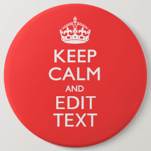 Personalisiert BEHALTEN KALM Ihren Text in Koralle Button