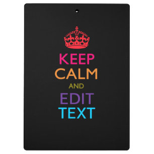 Personalisiert BEHALTEN KALM Ihren Text mehrfarbig Klemmbrett