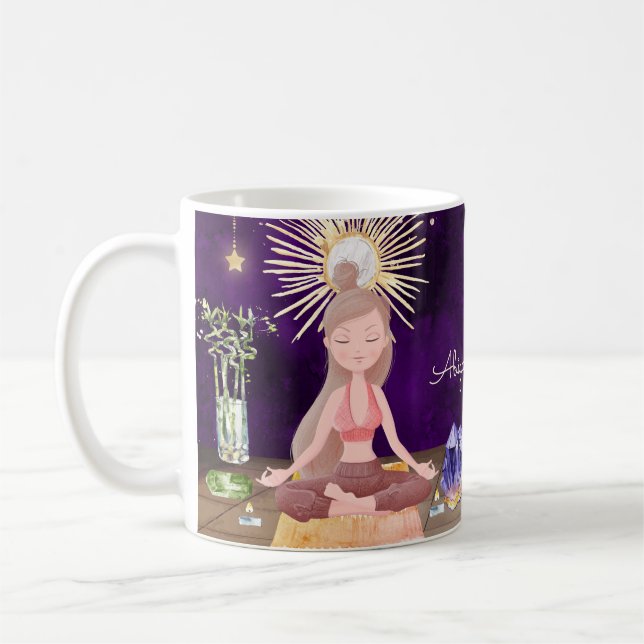 Personalisiert bei Peace Yoga Girl and Crystals Kaffeetasse (Links)