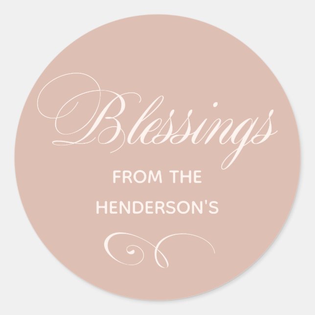 Personalisiert Beige Blush Segen Runder Aufkleber (Vorderseite)