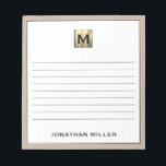 Personalisiert Beige-Linen-Monogramm Notizblock<br><div class="desc">Bleibe im Stil mit diesem personalisierten Beige-Leinen-Notizblock,  das in einem edlen Schwarz-Gold-Monogramm-Design gestaltet ist. Die ausgekleideten Seiten bieten viel Platz für Noten,  Aufgabenlisten und vieles mehr,  während das elegante Design Ihrem Alltag eine Touch Luxus verleiht. Perfekt für den persönlichen Gebrauch oder als nachdenkliches Geschenk für einen Freund oder Kollegen.</div>