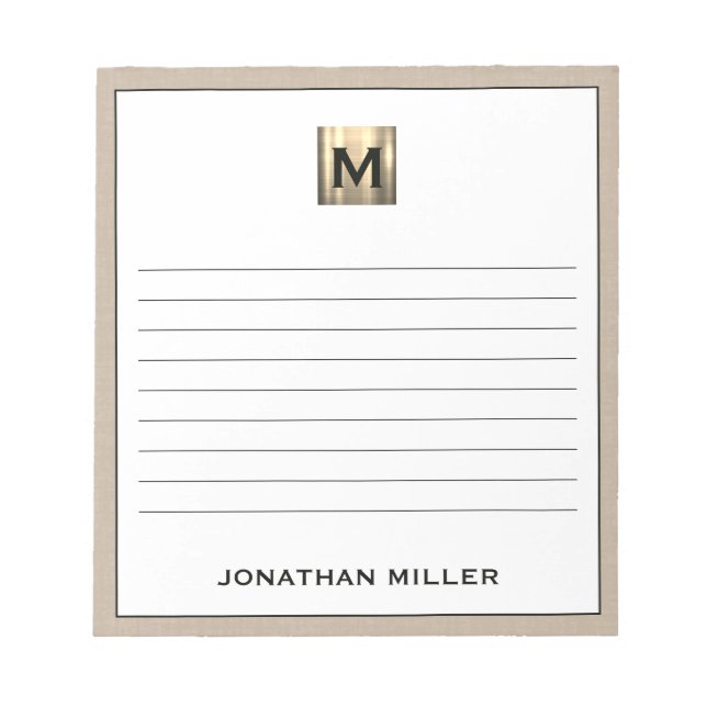 Personalisiert Beige-Linen-Monogramm Notizblock (Vorderseite)