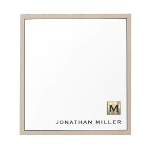 Personalisiert Beige-Linen-Monogramm Notizblock