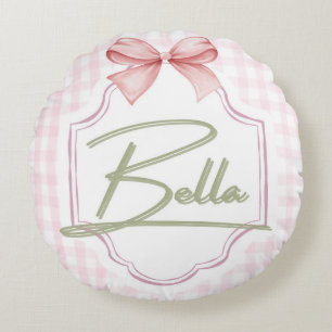 Personalisiert Bella Baby Girl Kinderzimmer Bow&Gi Rundes Kissen