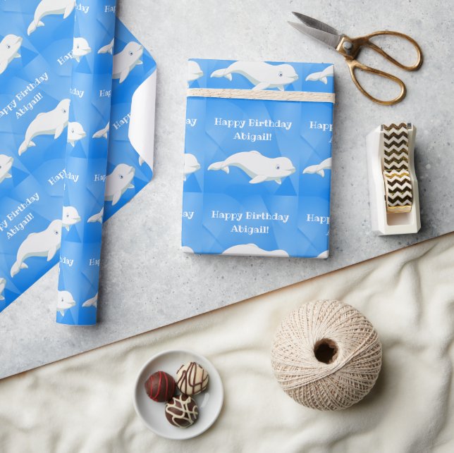 Personalisiert Beluga Whale Blue Ocean Geburtstag Geschenkpapier (Kunsthandwerk)