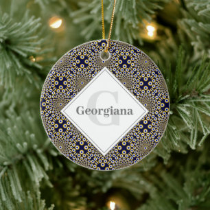 Personalisiert beobachten wir Sie mit Navy & Gold  Keramik Ornament