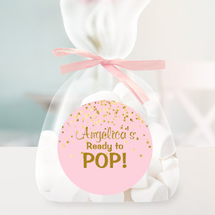 Personalisiert Bereit zum Pop Babydusche Girl Pink Runder Aufkleber