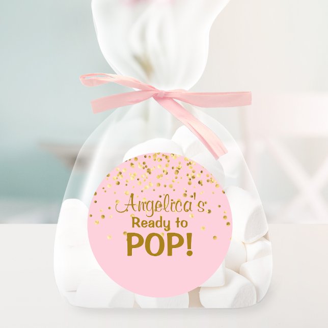 Personalisiert Bereit zum Pop Babydusche Girl Pink Runder Aufkleber (Von Creator hochgeladen)