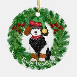 Personalisiert Bernedoodle Weihnachtself Keramik Ornament