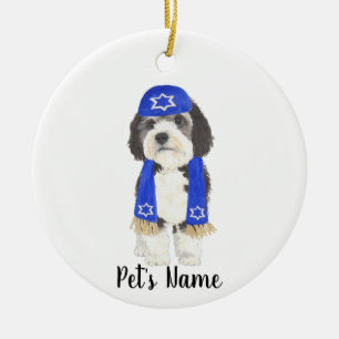 Personalisiert Bernedoodle Yarmulke Hanukkah Blue Keramik Ornament