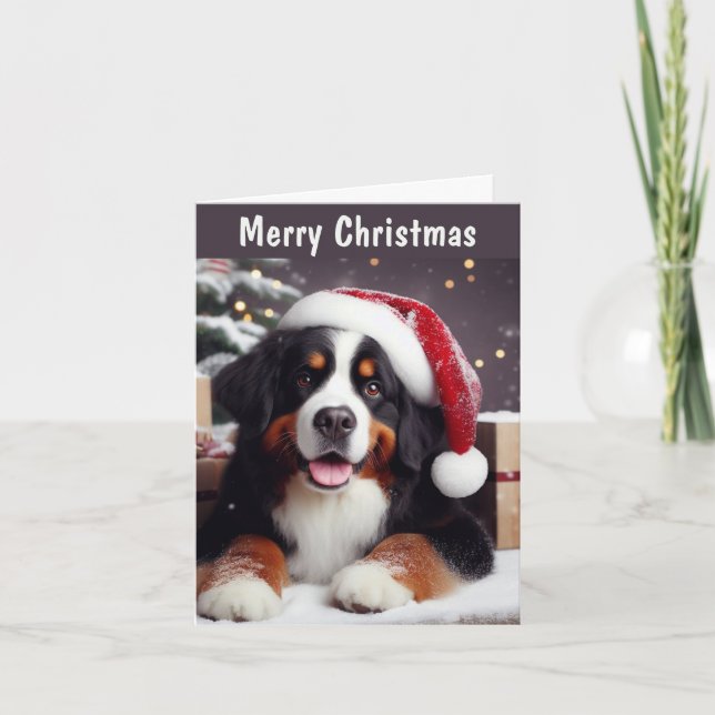 Personalisiert Bernese Dog Weihnachtsmannmütze Fro Feiertagskarte (Vorderseite)