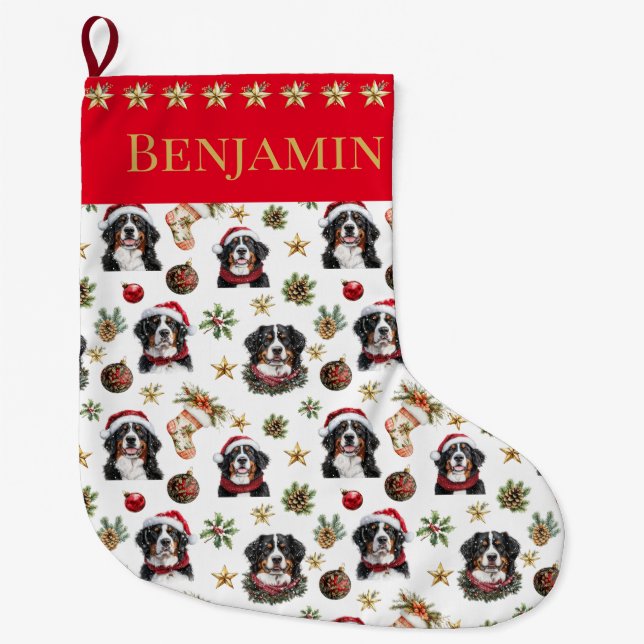 Personalisiert Bernese Mountain Dog Weihnachten Großer Weihnachtsstrumpf (Vorderseite)