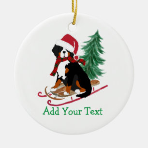 Personalisiert Bernese Mt Dog Christmas Sled Keramik Ornament