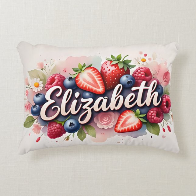 Personalisiert Berry Floral Name Pillow - Elizabet Dekokissen (Vorderseite)