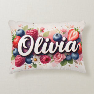 Personalisiert Berry Floral Name Pillow - Olivia Dekokissen