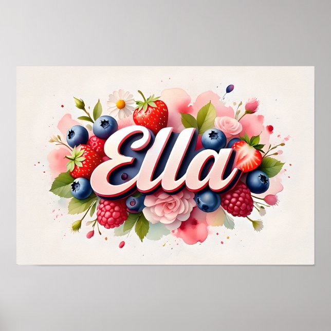 Personalisiert Berry Floral Name Poster "Ella" (Vorne)