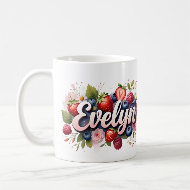 Personalisiert Berry Floral Name Tasse - Evelyn (Links)