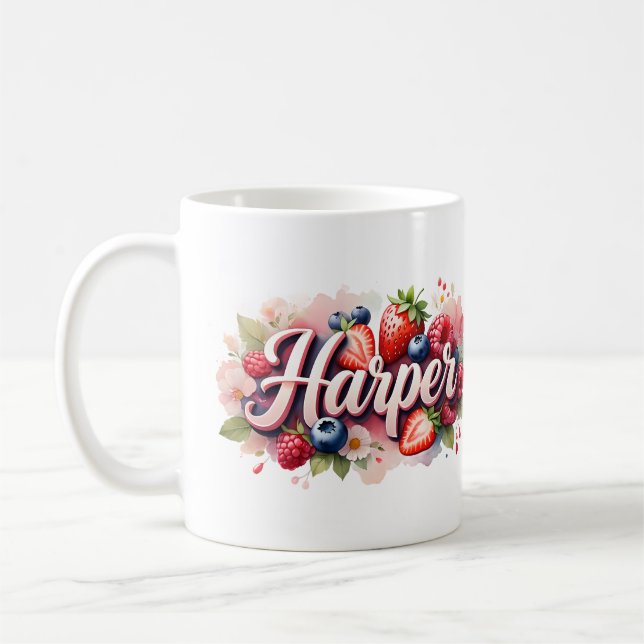 Personalisiert Berry Floral Name Tasse - Harper (Links)