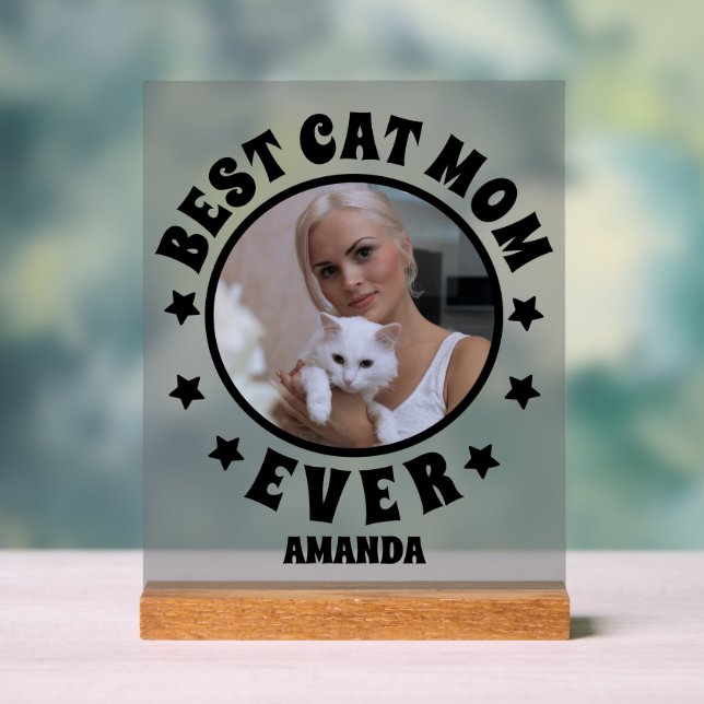 Personalisiert Best Cat Mama je Foto Mattiert Acrylschild (Neutral)