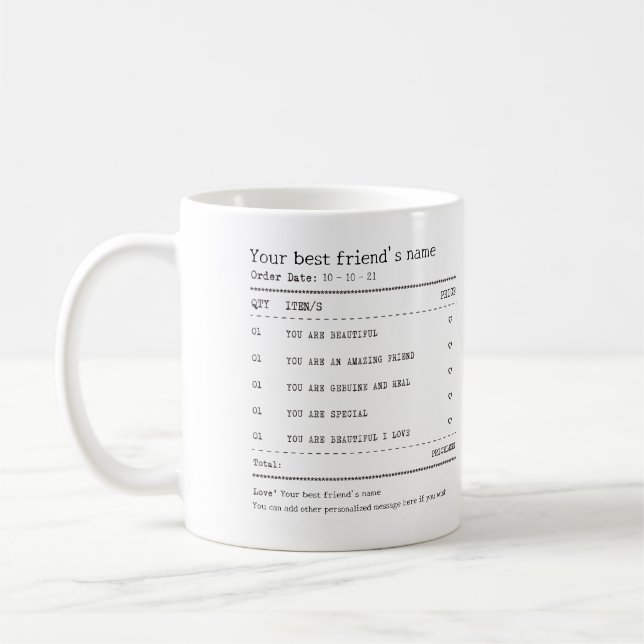 Personalisiert Best friend Receipt-Tasse Kaffeetasse (Links)