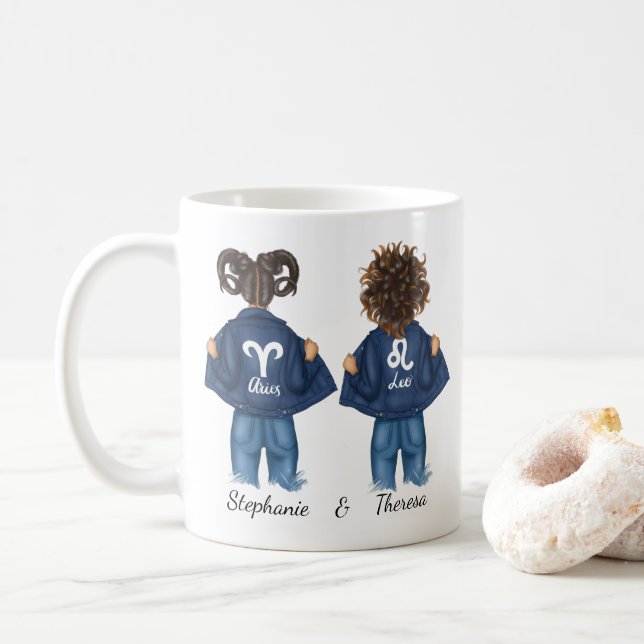 Personalisiert Best Friends Aries Leo Girl Kaffeetasse (Mit Donut)
