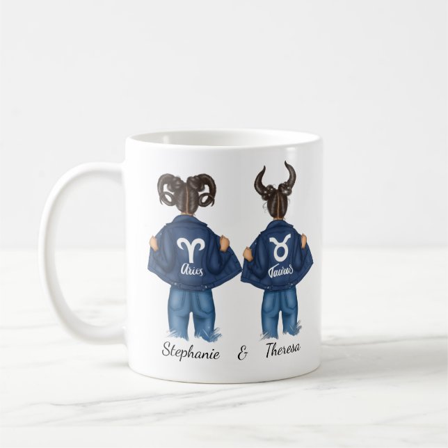 Personalisiert Best Friends Aries Taurus Girl Jean Kaffeetasse (Links)