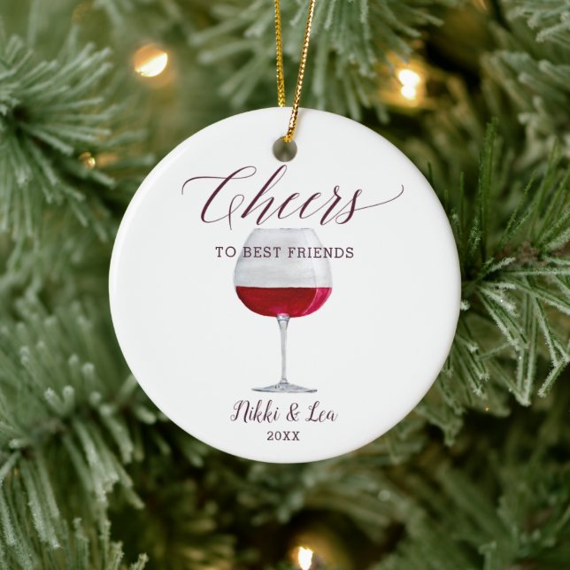 Personalisiert Best Friends Cheers Wine Christmas Keramik Ornament (Baum)
