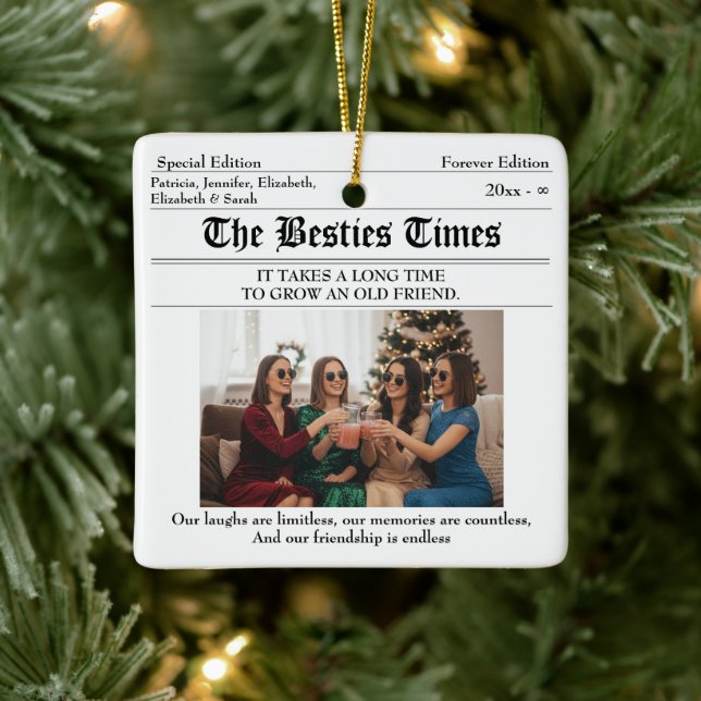 Personalisiert Best Friends Newspaper 2 Foto Keramikornament (Baum)