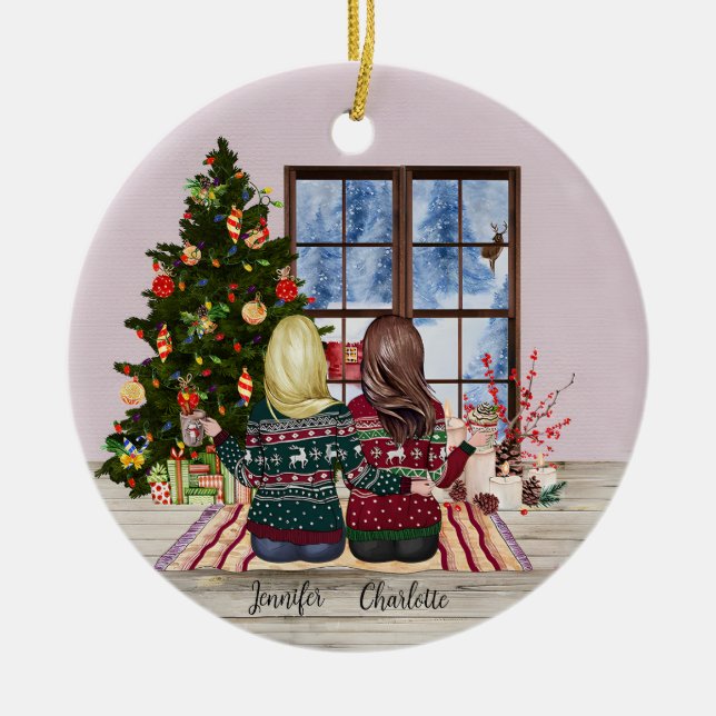 Personalisiert Best Friends Weihnachts-Ornament Keramik Ornament (Vorne)