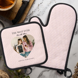 Personalisiert Best Mama Ever Heart Foto Ofenhandschuh & Topflappen-Set