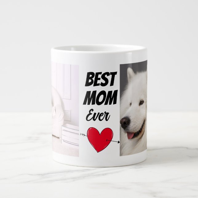 Personalisiert beste Hundemutter zwei Fotos und Te Jumbo-Tasse (Vorderseite)