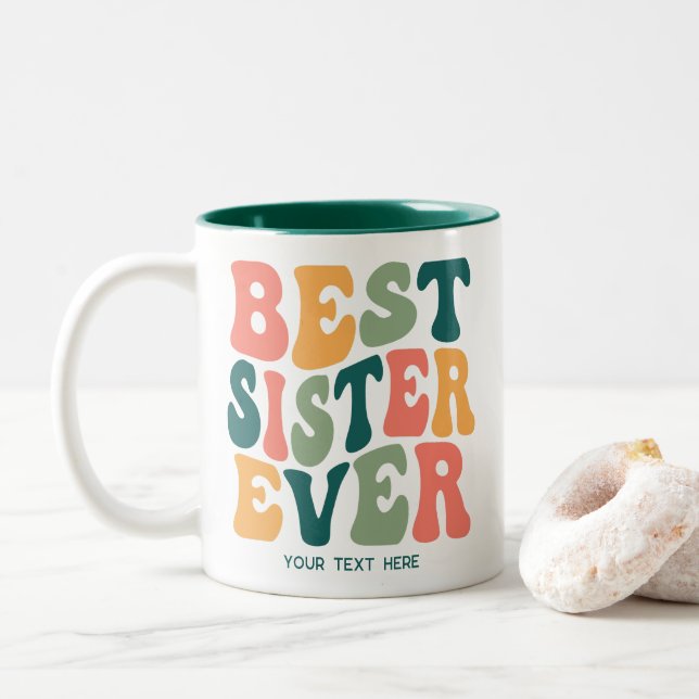 Personalisiert Beste Schwester je farbenfroh Groov Zweifarbige Tasse (Mit Donut)