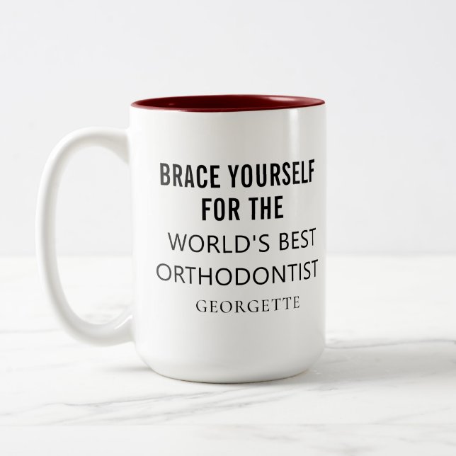 Personalisiert Bester orthodontitischer Berufliche Zweifarbige Tasse (Links)