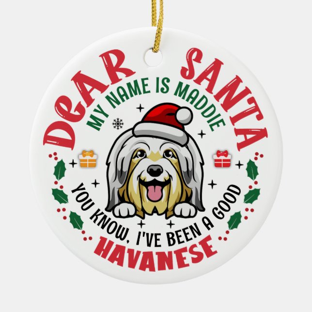 Personalisiert Bichon Havanese Dog Weihnachtsbaum Keramik Ornament (Vorne)