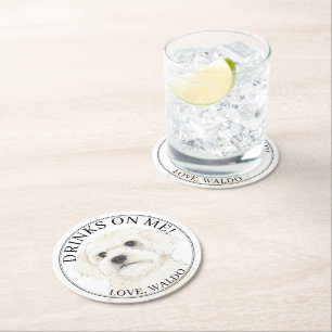 Personalisiert Bichon Havanese Maltese Dog Wedding Runder Pappuntersetzer
