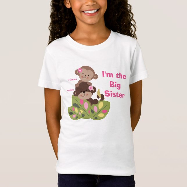 Personalisiert Big Sister Monkey Girls Kinder Shir T-Shirt (Vorderseite)