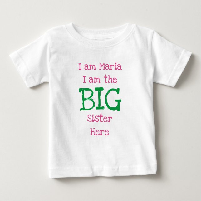 Personalisiert bin ich die große Schwester Baby T-shirt (Vorderseite)