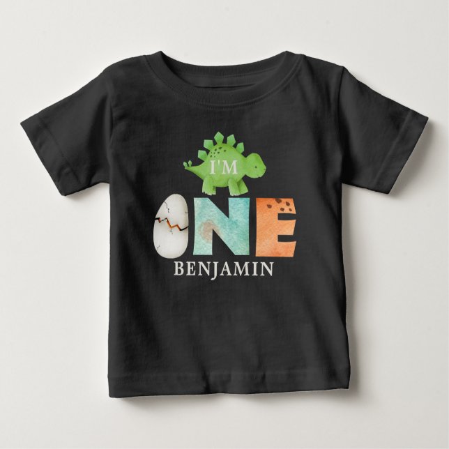 Personalisiert bin ich ONE Dinosaurier Erster Gebu Baby T-shirt (Vorderseite)