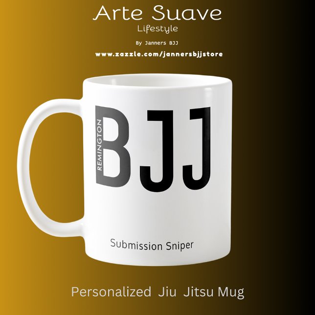 Personalisiert BJJ Jiu Jitsu Submission Sniper Kaffeetasse (Personalized BJJ white mug with black print )