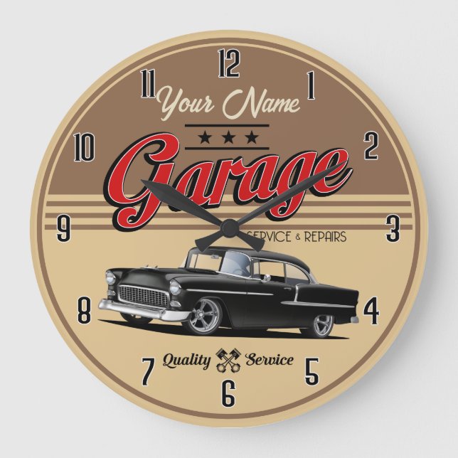 Personalisiert Black 1955 Autogarage Große Uhr (Vorderseite)