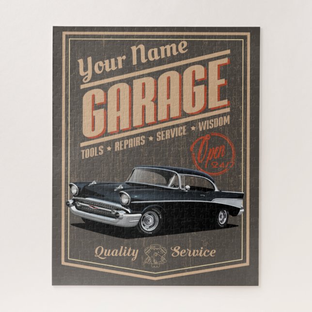 Personalisiert Black 1957 Chevy Garage Puzzle (Vertikal)