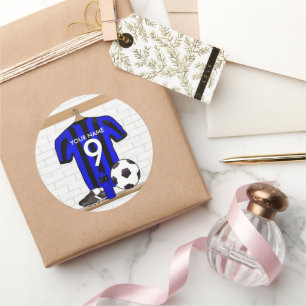 Personalisiert Black and Blue Football Soccer Jers Runder Aufkleber