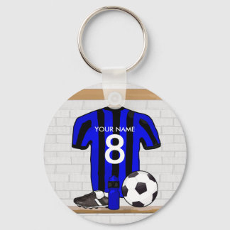 Personalisiert Black and Blue Football Soccer Jers Schlüsselanhänger