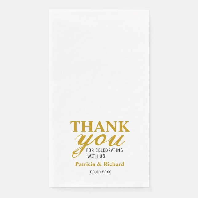 Personalisiert Black and Gold Hochzeit Vielen Dank Serviette (Vorderseite)