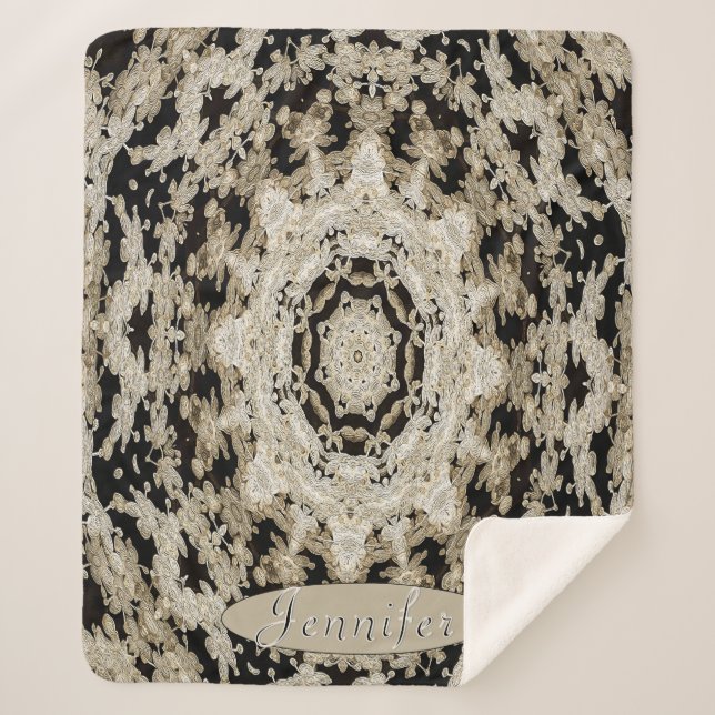 Personalisiert Black and Ivory Floral Mandala Sherpadecke (Vorderseite)