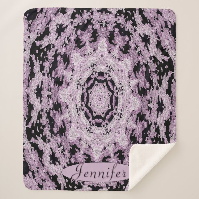 Personalisiert Black and Lavender Floral Mandala Sherpadecke (Vorderseite)