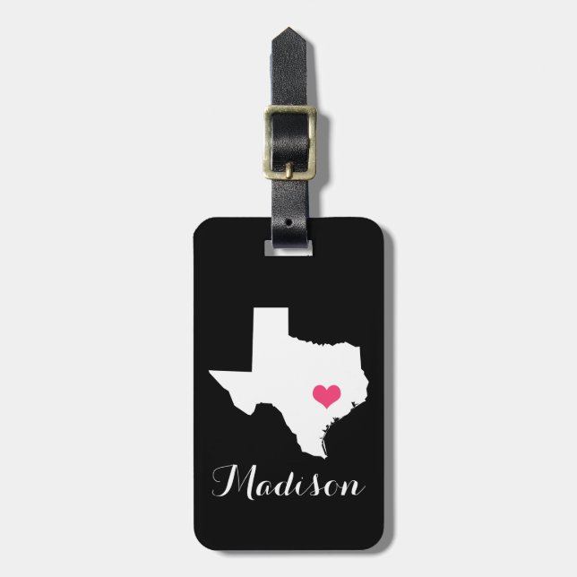Personalisiert Black and Pink Heart Texas Zuhause  Gepäckanhänger (Vorderseite vertikal)