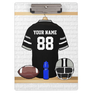 Personalisiert Black and Silver Gray Football Jers Klemmbrett