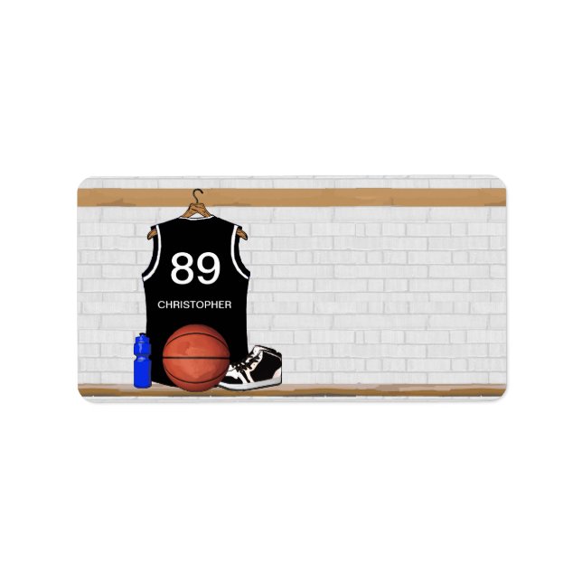 Personalisiert Black and White Basketball Jersey Adressaufkleber (Vorne)